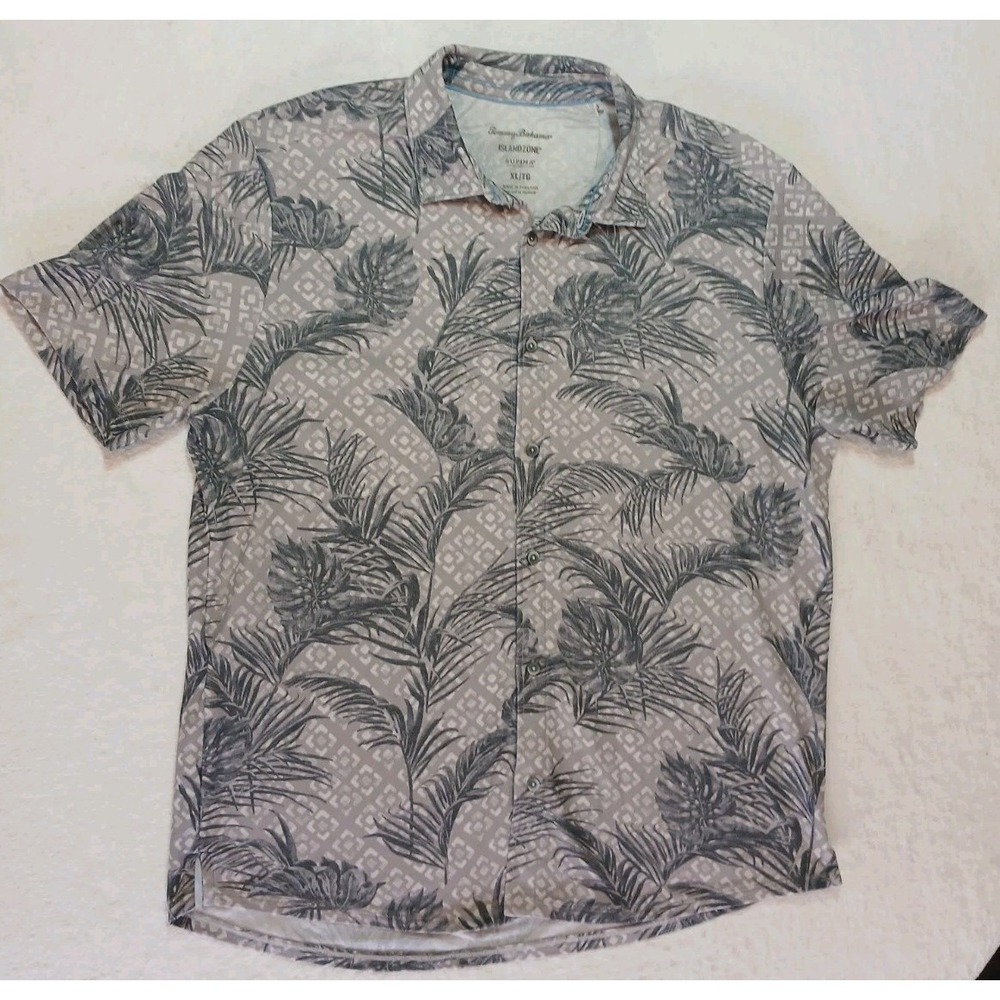 Tommy Bahama Shirt Men's XL Gray Floral Short Sleeve Button Up Island Zone